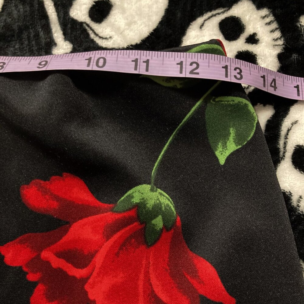 REVAMPED Black red green floral print bodycon pencil skirt XS SMALL wiggle skirt - Picture 7 of 12